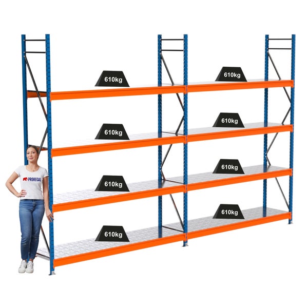 Lagerregal mit mehreren Ebenen und einer Traglast von 610 Kilogramm pro Ebene