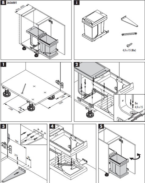 Montageanleitung für einen Mülleimer zum Einbau in einen Küchenschrank