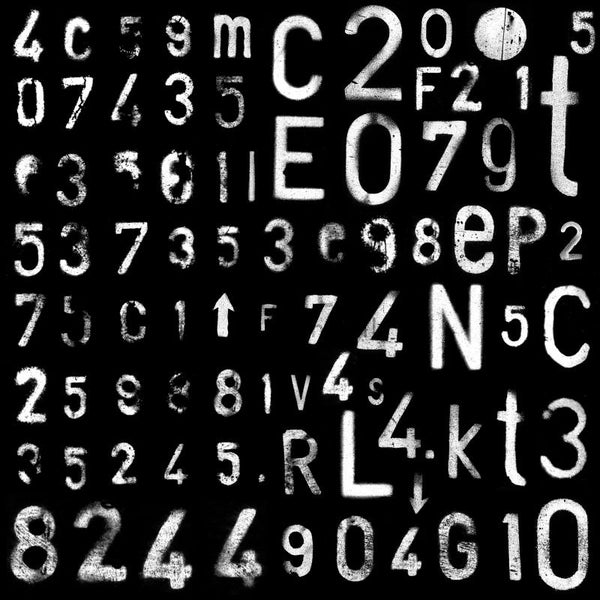 ESTAhome Fototapete Buchstaben und Zahlen Schwarz und Weiß - 300 x 279 cm - 157711