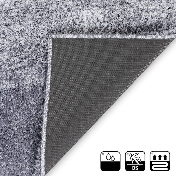 Grauer Teppich mit wasserabweisender Oberfläche, geeignet für Fußbodenheizung und rutschhemmend