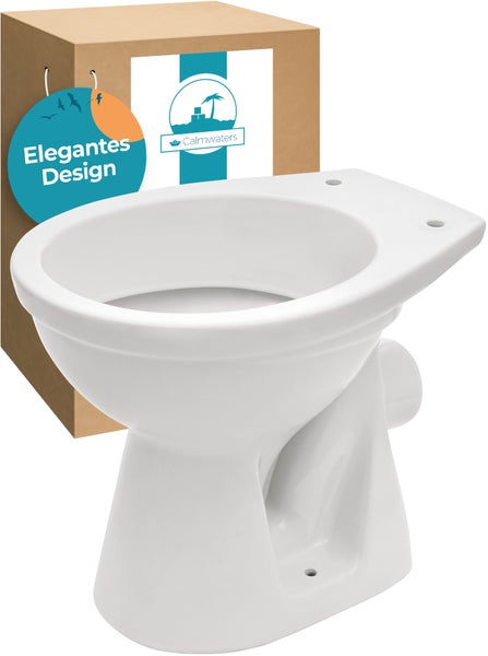 Calmwaters® Weißes Stand WC Universal als Tiefspüler, waagerechter Abgang, Toilette mit Spülrand, hygienische Sanitärkeramik, Standard-Form, WC Wandablauf, Weiß, 07AB2318