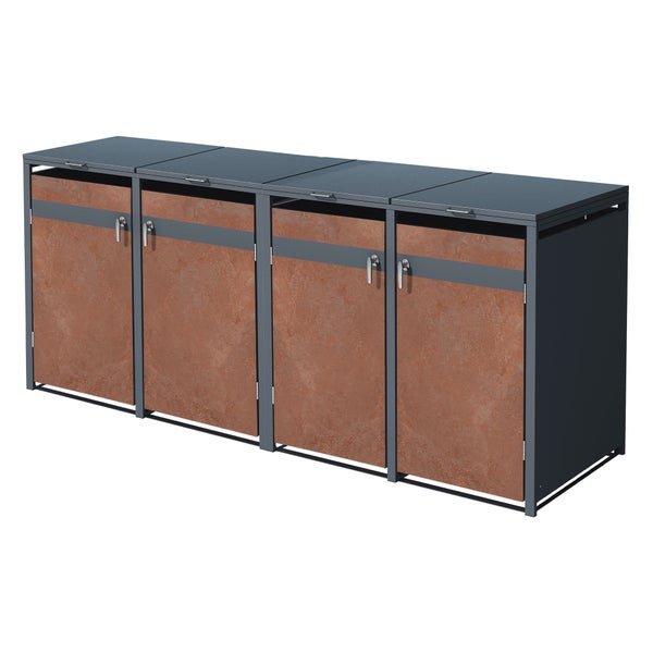 ML-Design Mülltonnenbox 4er 4 Tonnen 240L 264x80x116,3 cm Anthrazit-Rost-Optik, Stahl, wetterfest/abschließbar Mülltonnenverkleidung Klappdeckel/4 Türen, Müllbox Mülltonnecontainer Mülltonnenabdeckung