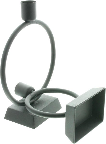 Dekoleidenschaft 2x Stabkerzenhalter Ring aus Metall, matt schwarz, 14 + 19 cm hoch, Kerzenhalter für Tafelkerzen, Kerzenständer
