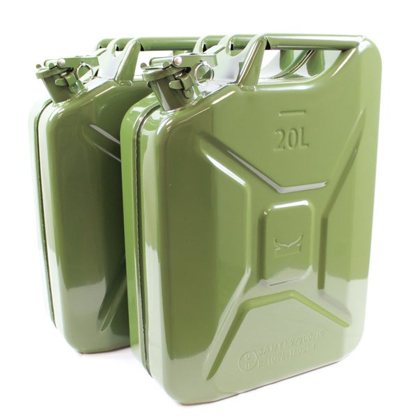 Zwei Metall Kraftstoffkanister mit je 20 Liter Fassungsvermögen aus Stahl für Benzin und Diesel