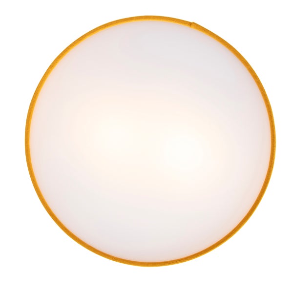 Runde Deckenleuchte mit goldfarbenem Rahmen und weißem Diffusor.