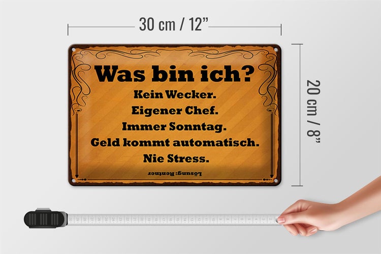 Blechschild Spruch 30x20cm was bin ich kein Wecker