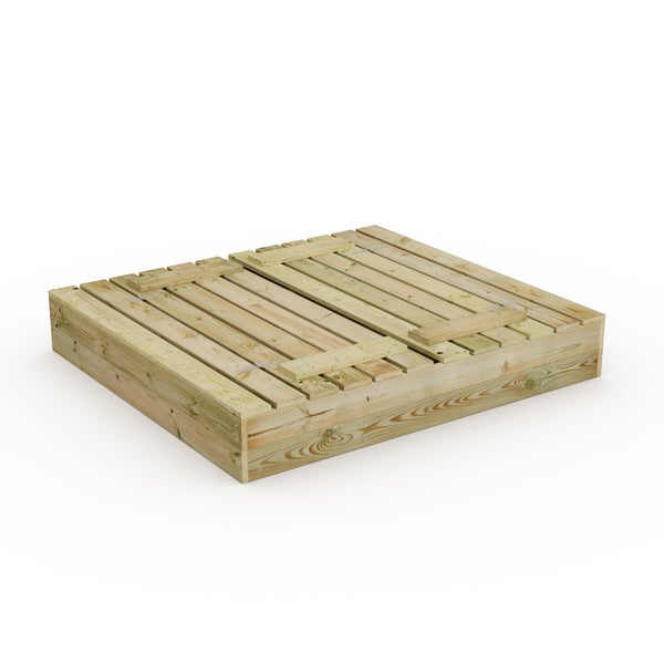 WICKEY Sandkasten Flip 110x125cm Garten Kinder Sandkiste Spielplatz mit Sitzbank und Klappdeckel
