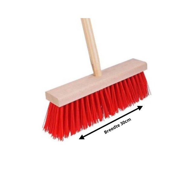 Kehrbesen mit Holzstiel und Borsten, 30 cm breit
