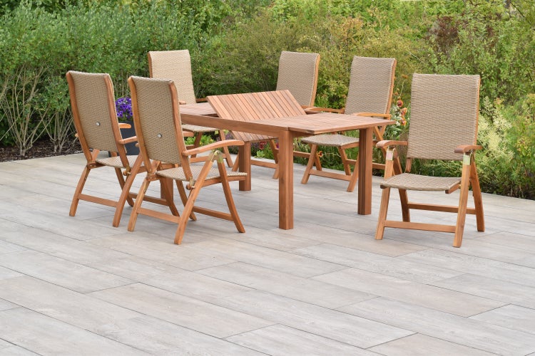 Capri Gartenmöbelset 7tlg., Klappsessel, Ausziehtisch 150 (200) x 90 cm