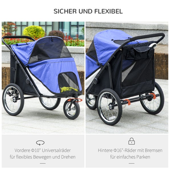 PawHut Hundebuggy, 111L x 70B x 97,5H cm, Oxford-Polyester, Stahl, Blau