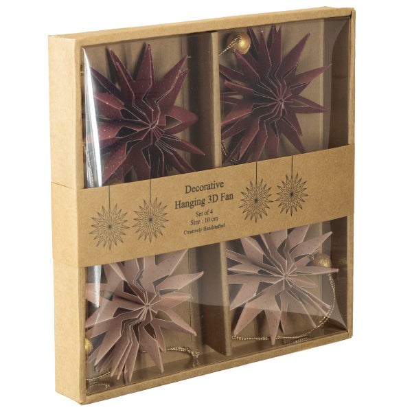 Dekorativer 3D Papierstern zum Aufhängen, Viererpackung in einer Schachtel