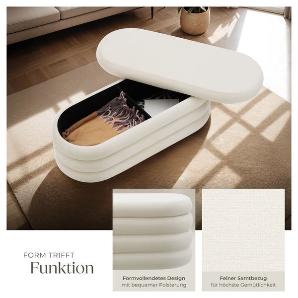 Polsterbank tectake Altu 110 x 45 x 42 cm mit Samt oder Bouclé Samtoptik creme-weiß