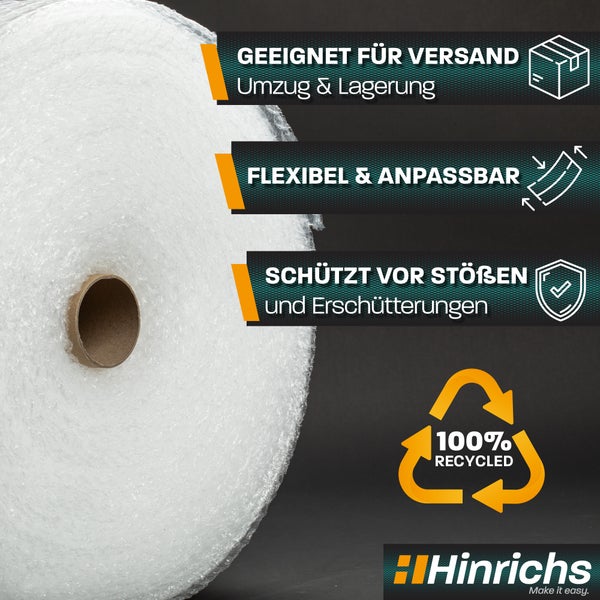 Hinrichs Luftpolsterfolie Rolle 50m x 50 cm - Ideal für Versand, Verpackung und Umzug - 100% recyclingfähig