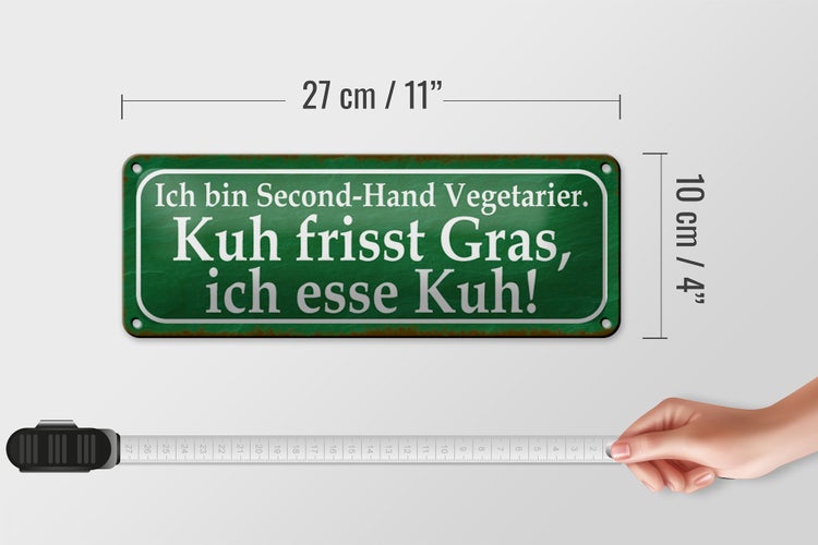 Blechschild Spruch 27x10cm ich bin Second-Hand Vegatarier Dekoration