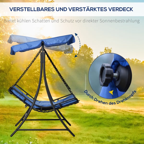 Outsunny Hollywoodschaukel, mit Dach, für 2 Personen, 164 x 116 x 176cm, Stahl, Blau