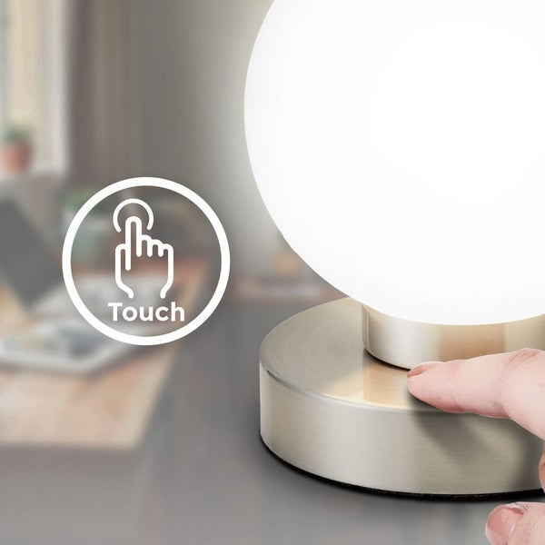 Nachttischlampe - touch, dimmbar, LED, E14 Fassung, Glas, chrom