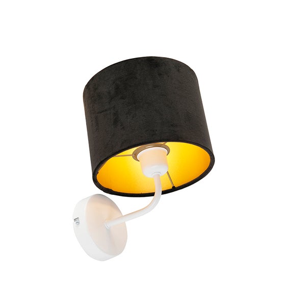 Vintage Wandlampe weiß mit schwarzem Veloursschirm - Matt