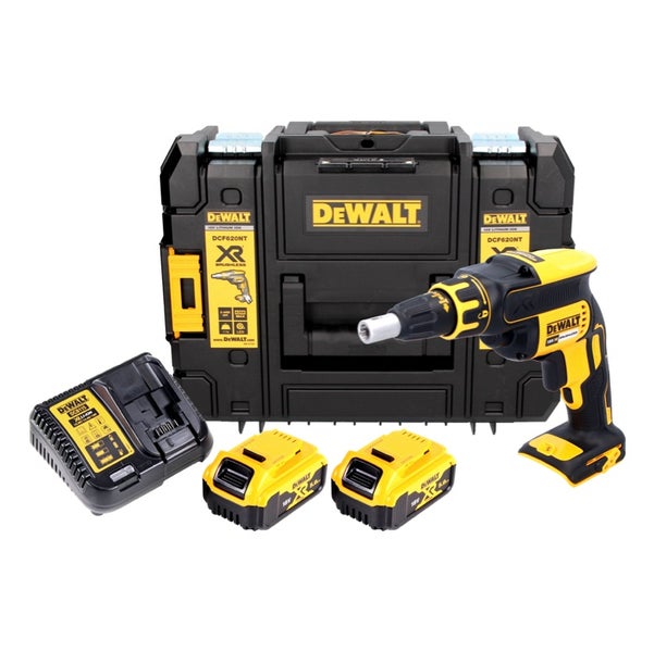 DeWalt Akku-Trockenbauschrauber Set inklusive zwei 18 Volt Akkus, Ladegerät und TSTAK Werkzeugkoffer.