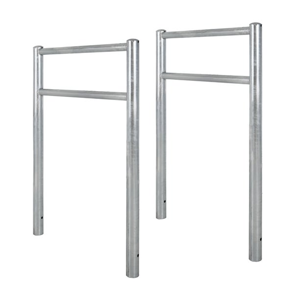 Zwei silberfarbene Fahrradständer zur Montage