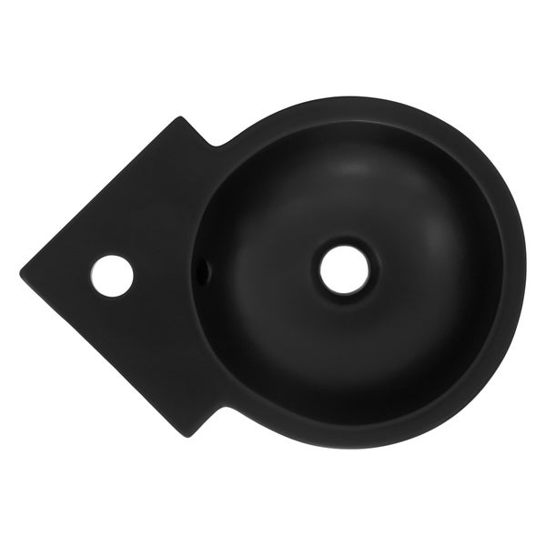 ML-Design hoekwastafel zwart keramiek 45 x 36 x 13 cm rond met afvoerset wandmontage hoekmodel overloop waskom badkamermeubel handwasbak moderne wastafel voor muurbevestiging compact wasmeubel