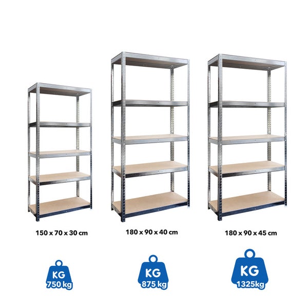 FLOORDIREKT Schwerlastregal - Universal einsetzbar - Verzinkt - 180 x 90 x 45 cm - Bis 1325 kg Traglast