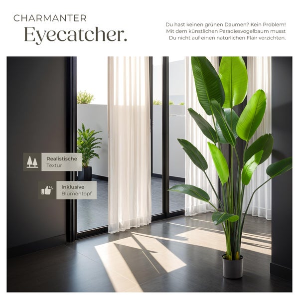 Künstlicher Paradiesvogelbaum tectake Tropic stabiler Kunststoff-Blumentopf verschiedene Größen grün