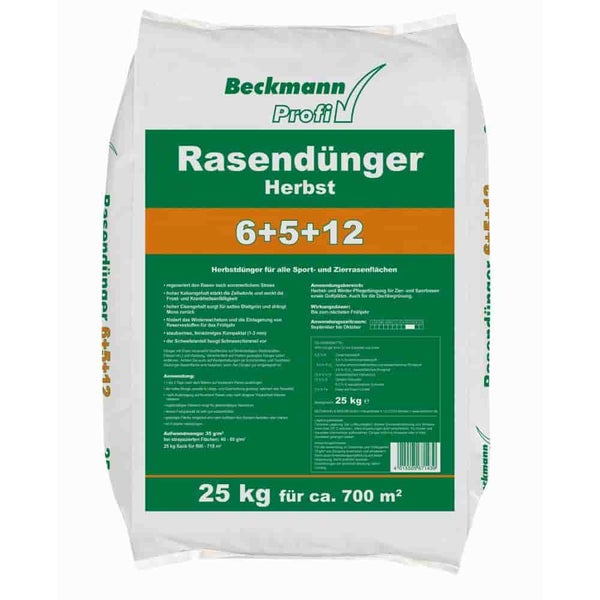 25 kg Rasendünger Herbst Beckmann NPK-6+5+12  f.ca. 700m²