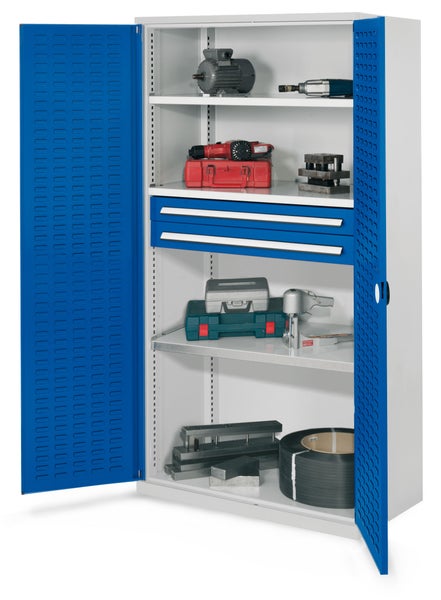 Werkstattschrank mit Regalböden, Schubladen und Werkzeugen