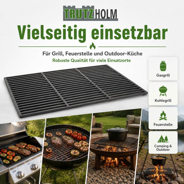 Trutzholm gusseiserner Grillrost rechteckig für Gasgrill Holzkohlegrill Feuerstelle und Outdoor Küche vielseitig einsetzbar robust.