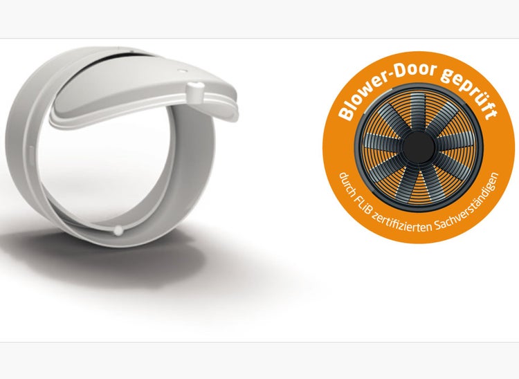 Rückstauklappe für Lüftungsrohre mit Blower Door Zertifizierung durch FLiB zertifizierte Sachverständige.