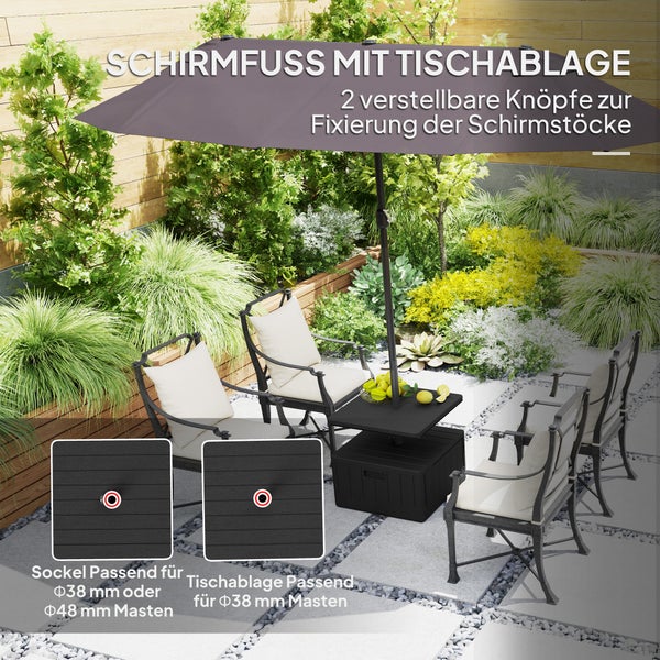 Outsunny 3 in 1 Sonnenschirmständer 80 kg befüllbar, Bepflanzbar Schirmständer mit Rollen, Tischplatte Quadratisch Schirmhalter Schirmgewicht Ständer für Sonnenschirm Ø38/48 mm, für Balkon Schwarz
