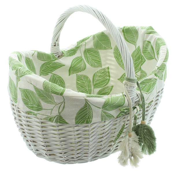 FRANK FLECHTWAREN | Einkaufskorb Blätter, 43 x 32 x 25 cm, GH 36 cm, WEIDE, TEXTIL