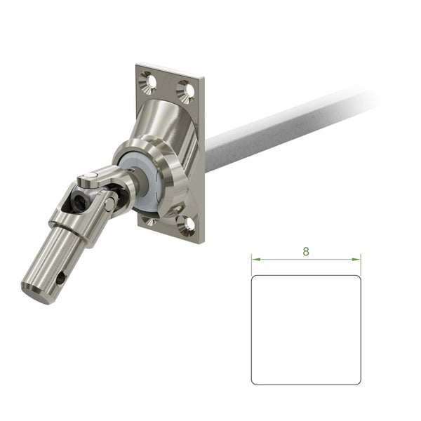 Universalgelenk mit quadratischer Stange und Maßangabe acht