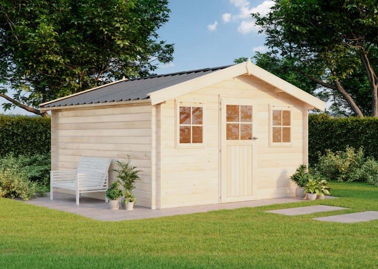 Alpholz Gerätehaus Montana Gartenhaus aus Holz, Holzhaus mit 28 mm Wandstärke, Blockbohlenhaus mit Montagematerial, Naturbelassen 4,1x3,1m