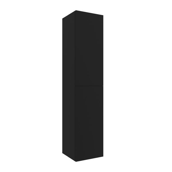 Badezimmer-Hochschrank in Schwarz mit zwei Türen in schlichtem Design.