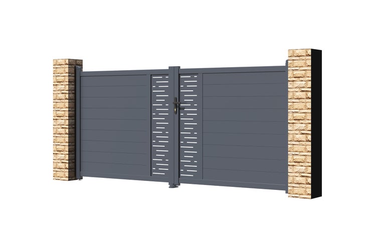 Flügeltor 3,5m ARLBERG H.160cm graues Aluminium + 2 Pfosten 20x20cm H.190cm
