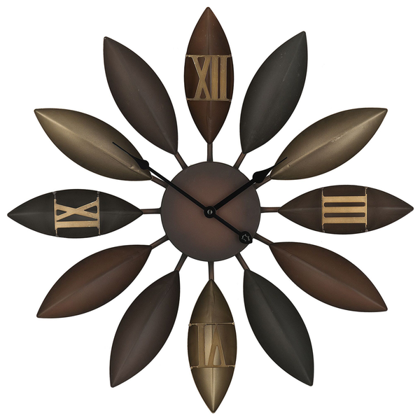Wanduhr mit Blattdesign und römischen Ziffern