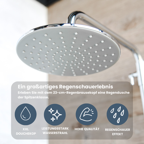 EcoRain 30% Wassersparender Regendusch-Duschset Glenn 23 CM mit Thermostatarmatur - Handbrause 12 CM - Hoher Druck - Universell - Anti-Kalk Duschkopf - Chrom