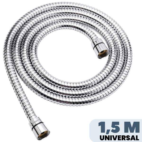 EcoRain Universeller Duschschlauch 150 CM - Anti-Leck - Universeller Anschluss Größe G ½ - Drehanschluss - Duschschlauch für Hand- und Kopfbrause - Chrom