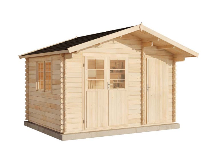 Alpholz Gartenhaus Ville-44 B Premium Gartenhaus aus Holz, Holzhaus mit 44 mm Wandstärke, Blockbohlenhaus mit Montagematerial, Naturbelassen 4,1x3,2m