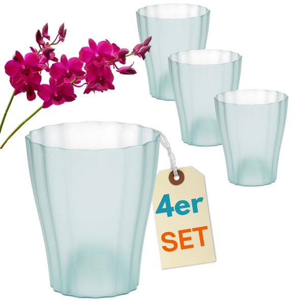 Vierer-Set Orchideentöpfe aus Kunststoff mit Orchidee