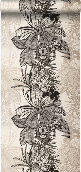 Origin Wallcoverings Tapete Blumen Schwarz und Beige - 52 cm x 10.05 m - 307133