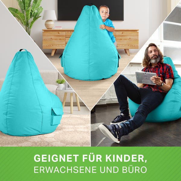 Green Bean Sitzsack mit Rückenlehne 80x70x90cm - Gaming Chair mit 230L Füllung Kuschelig Weich Waschbar - Bean Bag Bodenkissen Lounge Chair Sitzhocker Relax-Sessel Gamer Gamingstuhl Aquamarin