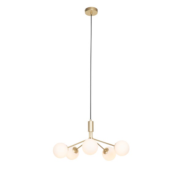 Pendelleuchte mit fünf kugelförmigen Lampenschirmen