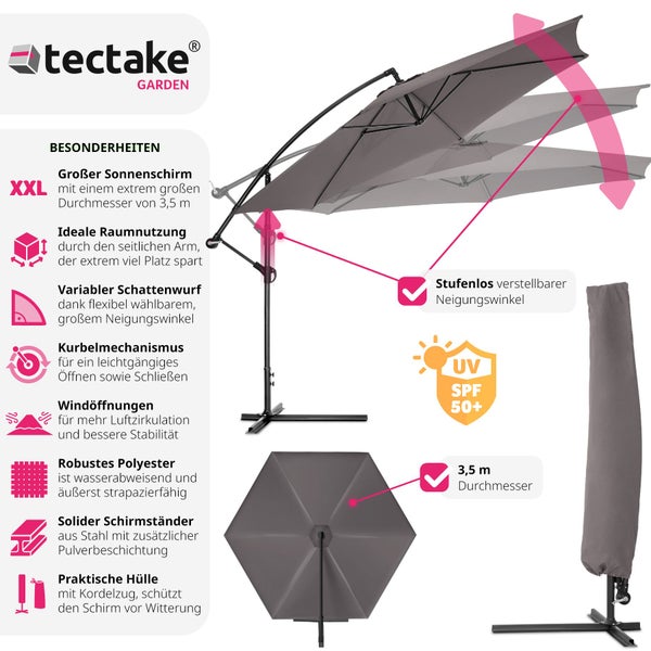 Sonnenschirm tectake Ciccio inklusive Schutzhülle Ø 350 cm grau