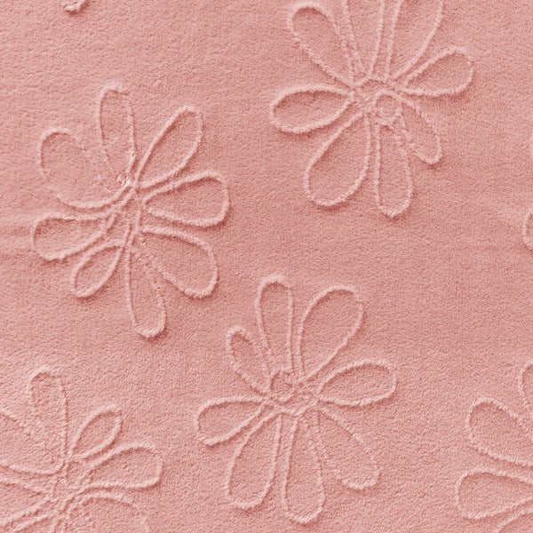 Rosa Fleece-Stoff mit reliefartigem Blumenmuster.