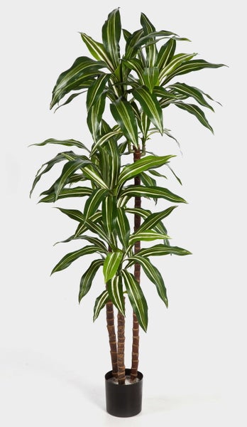 Künstlicher Dekozweig mit metallisch schimmernden, fächerförmigen Blättern.