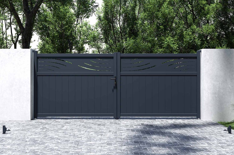Doppelflügeltor aus Aluminium 4m HALTI 400B160 Grau