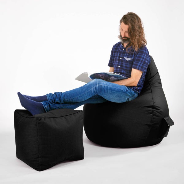 Green Bean Sitzsack-Hocker 40x40x40cm mit EPS-Perlen Füllung - Fußhocker Fußkissen Sitz-Pouf für Sitzsäcke - Bodenkissen für Kinder und Erwachsene - Fußablage Sitzkissen Sitzhocker Schwarz
