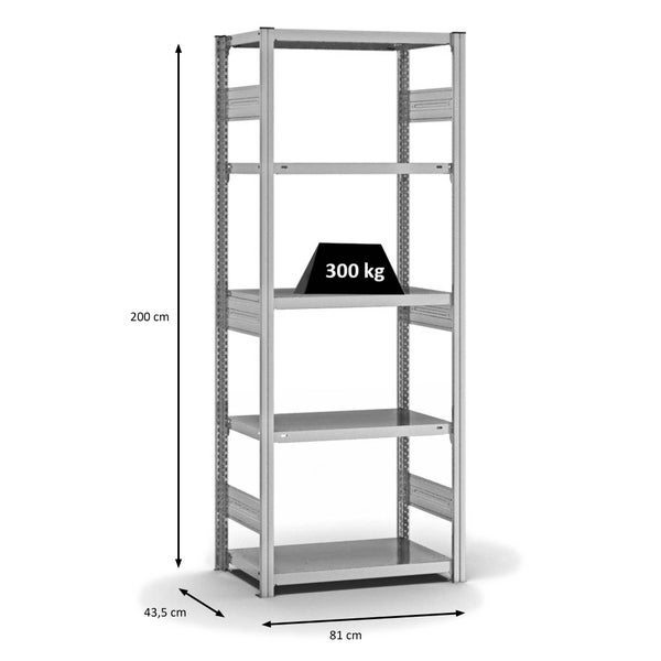 PROREGAL Fachbodenregal Stecksystem T-Profil Heavy-Duty Grundregal HxBxT 200 x 75 x 40 cm 5 Ebenen Fachlast 315 kg Beidseitig Nutzbar Verzinkt